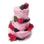 Tort weselny piętrowy wzór Tzk11 | czerwone róże, piwonie i owoce