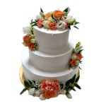 Tort weselny piętrowy biały wzór Tzk20 | pomarańczowe, kremowe i białe kwiaty