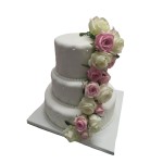 Tort weselny pikowany piętrowy wzór Tzk34 | białe i różowe róże