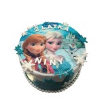 Tort dla dzieci wzór Td06 | opłatek Elsa, Anna i Olaf z Krainy Lodu, śnieżki