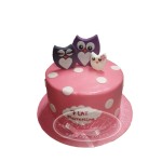 Tort dla dzieci wzór Td09 | różowy w kropki i trzy sowy