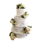 Tort weselny biały wzór Tzk02 | Semi Naked z pudrowymi różami 