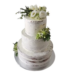 Tort weselny piętrowy biały wzór Tzk08 | Semi Naked biała eustoma