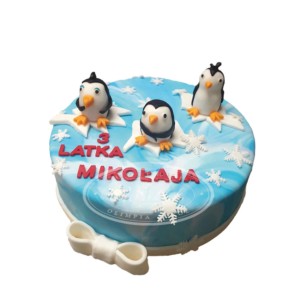 Tort dla dzieci wzór Td72 | Pingwiny z Madagaskaru, śnieżki