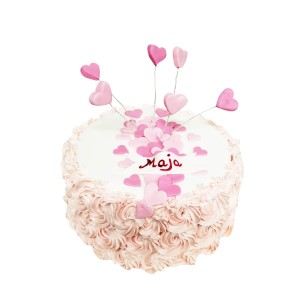 Tort dla dzieci wzór Td21 | różowe serduszka i różyczki z kremu