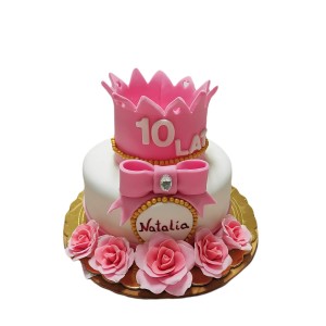 Tort dla dzieci wzór Td20 | różowa korona, kokarda i róże