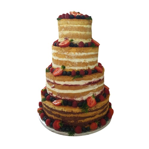 Tort weselny piętrowy wzór Ncr02 | Naked Cake z owocami