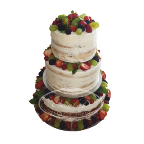 Tort weselny piętrowy wzór Ncr03 | Naked Cake z owocami