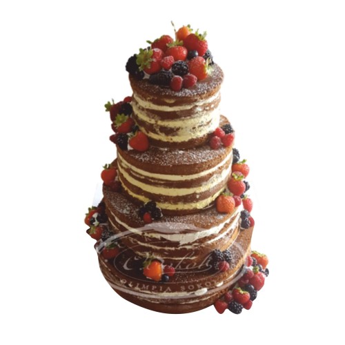 Tort weselny piętrowy wzór Ncr19 | Naked Cake z owocami