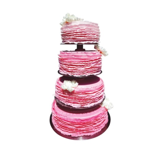 Tort weselny na stelażu wzór Tps01 | różowe falbanki z białymi piwoniami