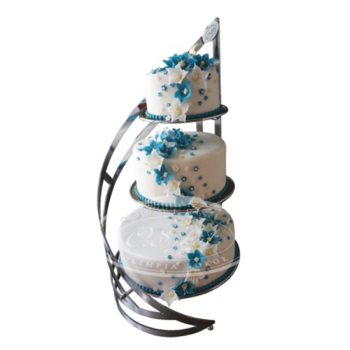 Tort weselny biały na stelażu wzór Tps09 | niebieskie niezapominajki