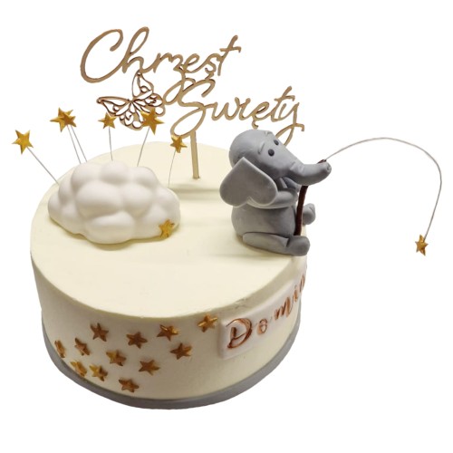 Tort na Chrzest Święty wzór Tch13 | słonik z chmurką i gwiazdkami