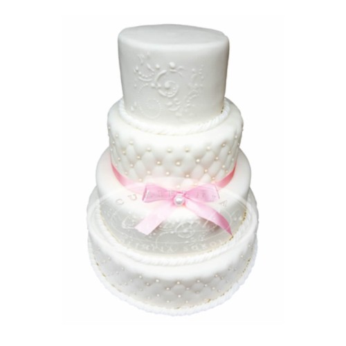 Tort weselny piętrowy biały wzór Tp10 | pikowany z malowanymi ornamentami