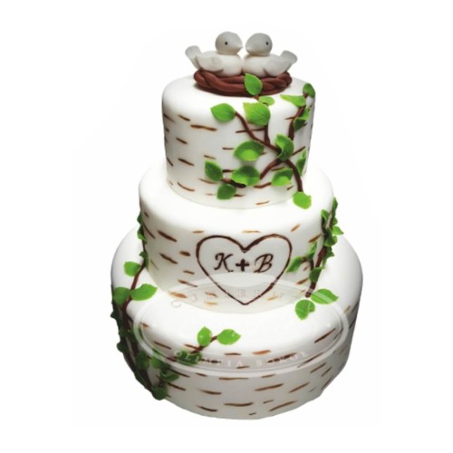 Tort weselny piętrowy biały wzór Tp20 | ptaszki w gnieździe