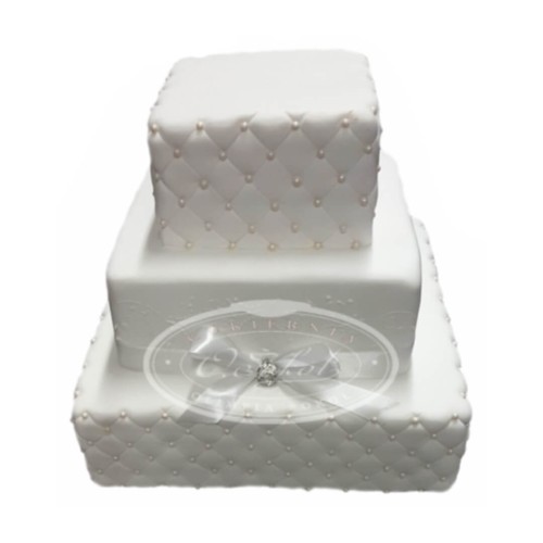 Tort weselny kwadratowy pikowany biały wzór Tp24 | elegancka kokarda