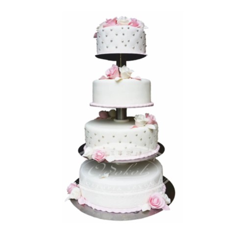 Tort weselny pikowany biały na stelażu wzór Tps06 | białe i różowe róże