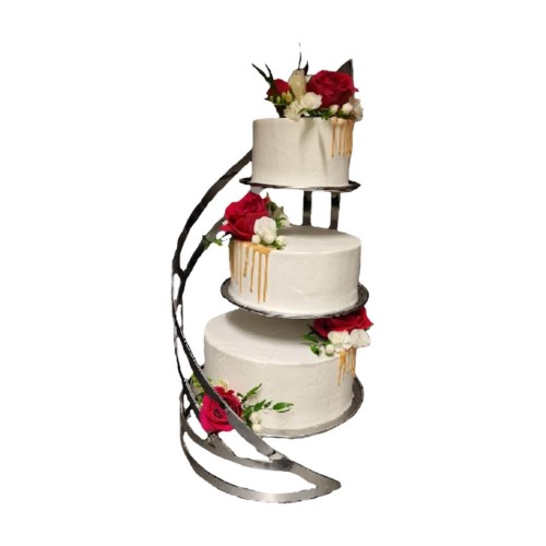 Tort weselny biały na stelażu wzór Tps10 | czerwone róże, goździki i frezje