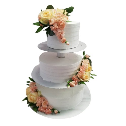 Tort weselny na stelażu wzór Tzk14 | kremowe i pomarańczowe róże