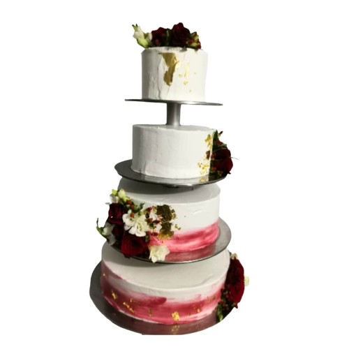 Tort weselny na stelażu wzór Tzk15 | Ombre z kwiatami i złotem