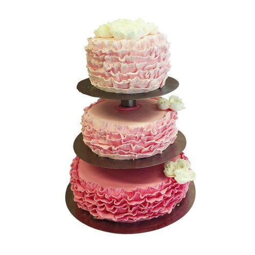 Tort weselny piętrowy na stelażu wzór Tzk37 | Ombre z różowymi falbankami