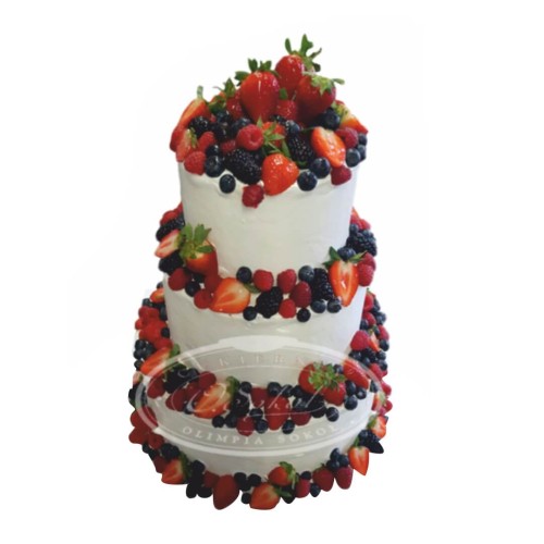 Tort weselny piętrowy biały wzór Ncr06 | Semi Naked z owocami