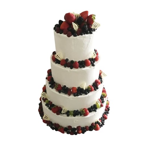 Tort weselny na stelażu biały wzór Ncr09 | Semi Naked z owocami