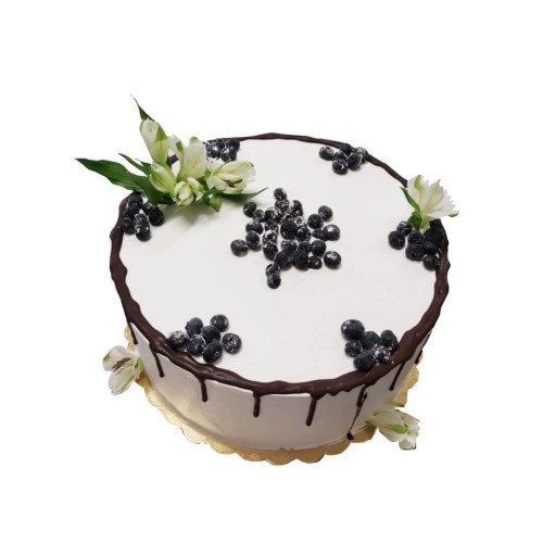 Tort weselny biały wzór Ncr16 | Drip Cake z borówkami i żywymi kwiatami