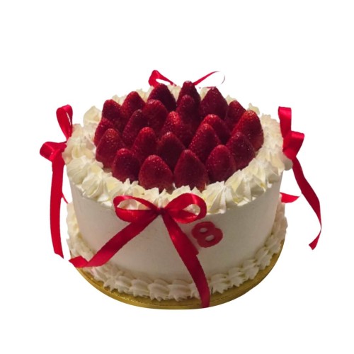 Tort okrągły wzór Ncr17 | czerwone kokardki z truskawkami