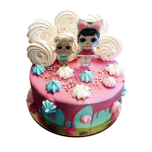 Tort dla dzieci wzór Td36 | laleczki LOL Surprise z lizakami bezowymi