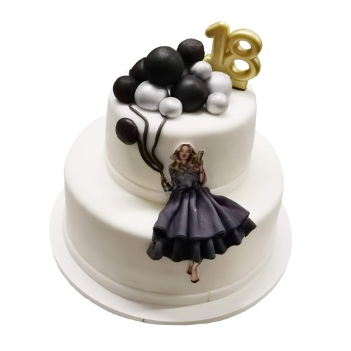 Tort urodzinowy piętrowy biały wzór Tm14 | 18 urodziny