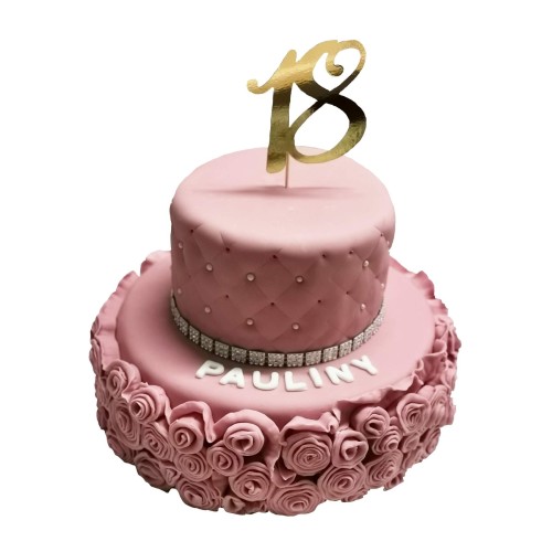 Tort urodzinowy piętrowy pikowany różowy wzór Tm18 | 18 urodziny