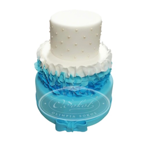 Tort weselny wzór TP27 | Ombre z niebieskimi płatkami i białymi perełkami