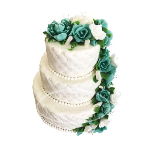 Tort weselny piętrowy pikowany wzór TP29 | białe storczyki, niebieskie róże