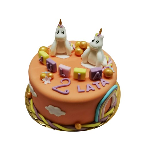 Tort dla dzieci wzór Td68 | białe jednorożce i tęcza