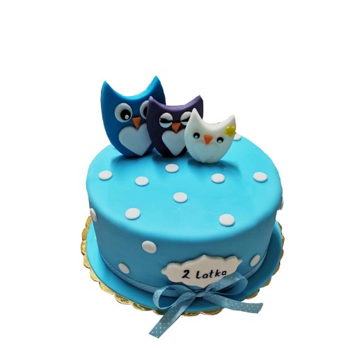 Tort dla dzieci niebieski wzór Td75 | niebieski w kropki i trzy sowy