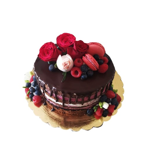 Tort weselny wzór Ncr04 | Naked Cake, Drip Cake z owocami i żywymi kwiatami