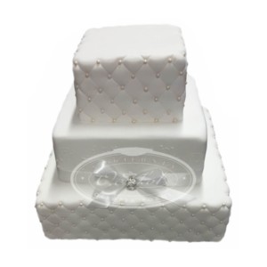 Tort weselny kwadratowy pikowany biały wzór Tp24 | elegancka kokarda