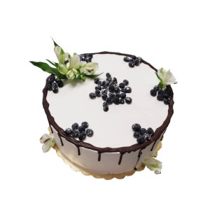 Tort weselny biały wzór Ncr16 | Drip Cake z borówkami i żywymi kwiatami